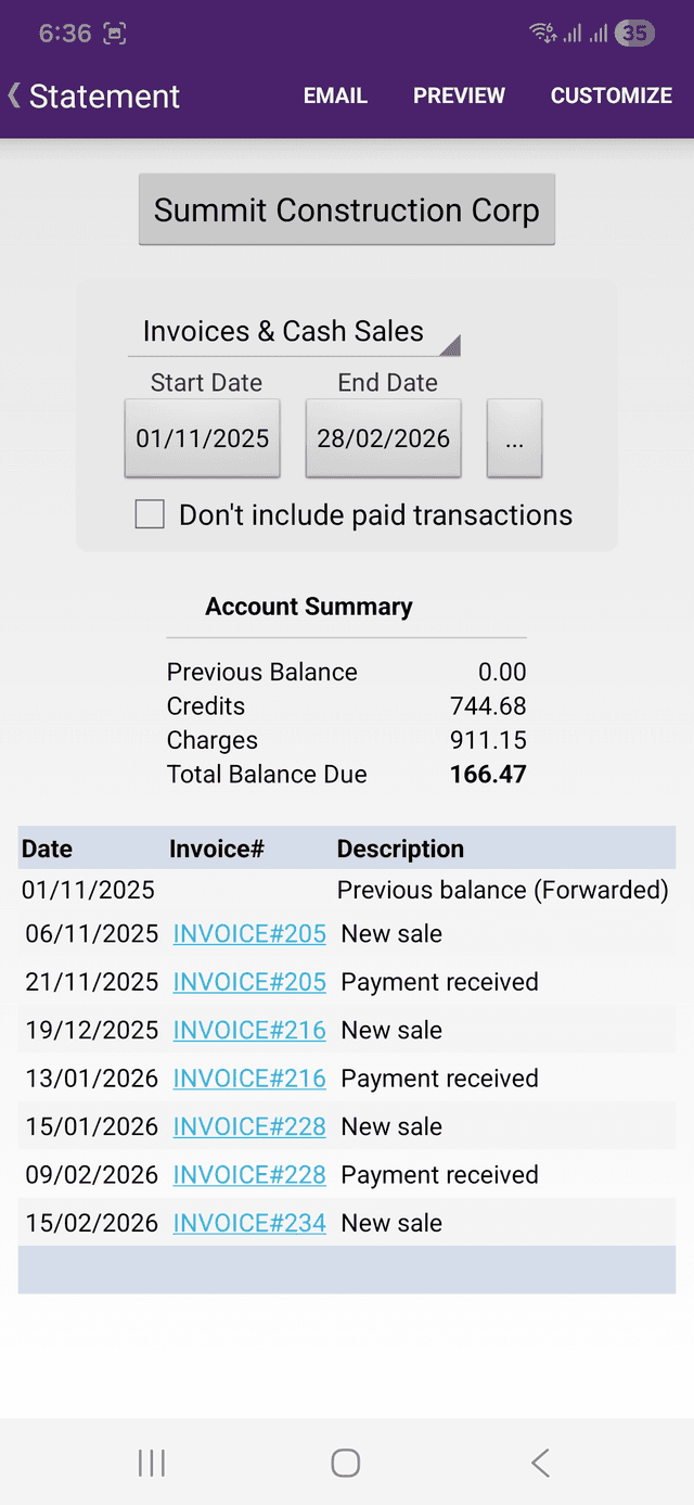 Customer statement report