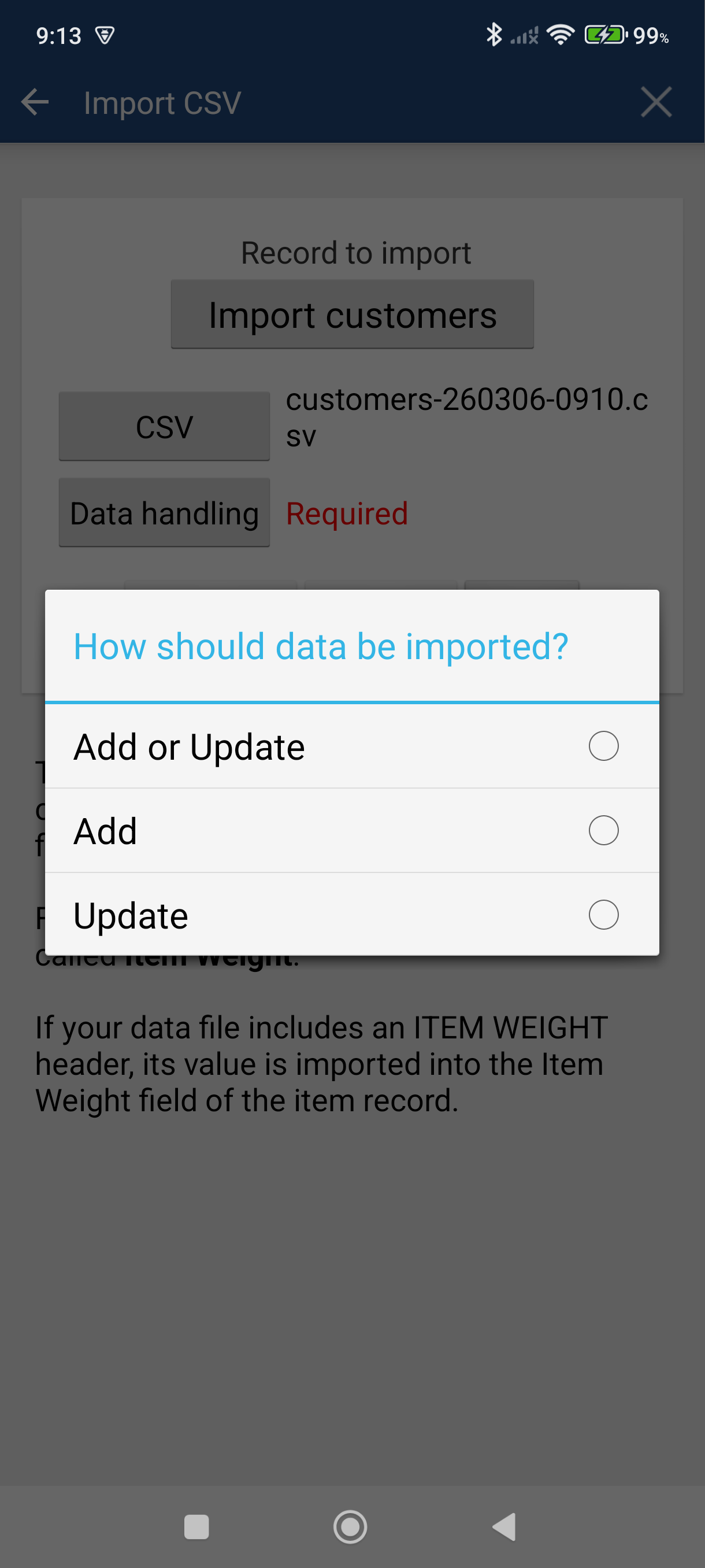 Import screen with Import One and Import All buttons