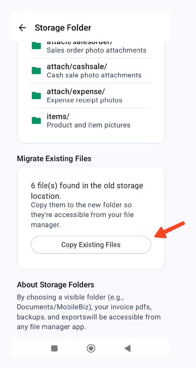 Migrate Existing Files section showing Copy Existing Files button