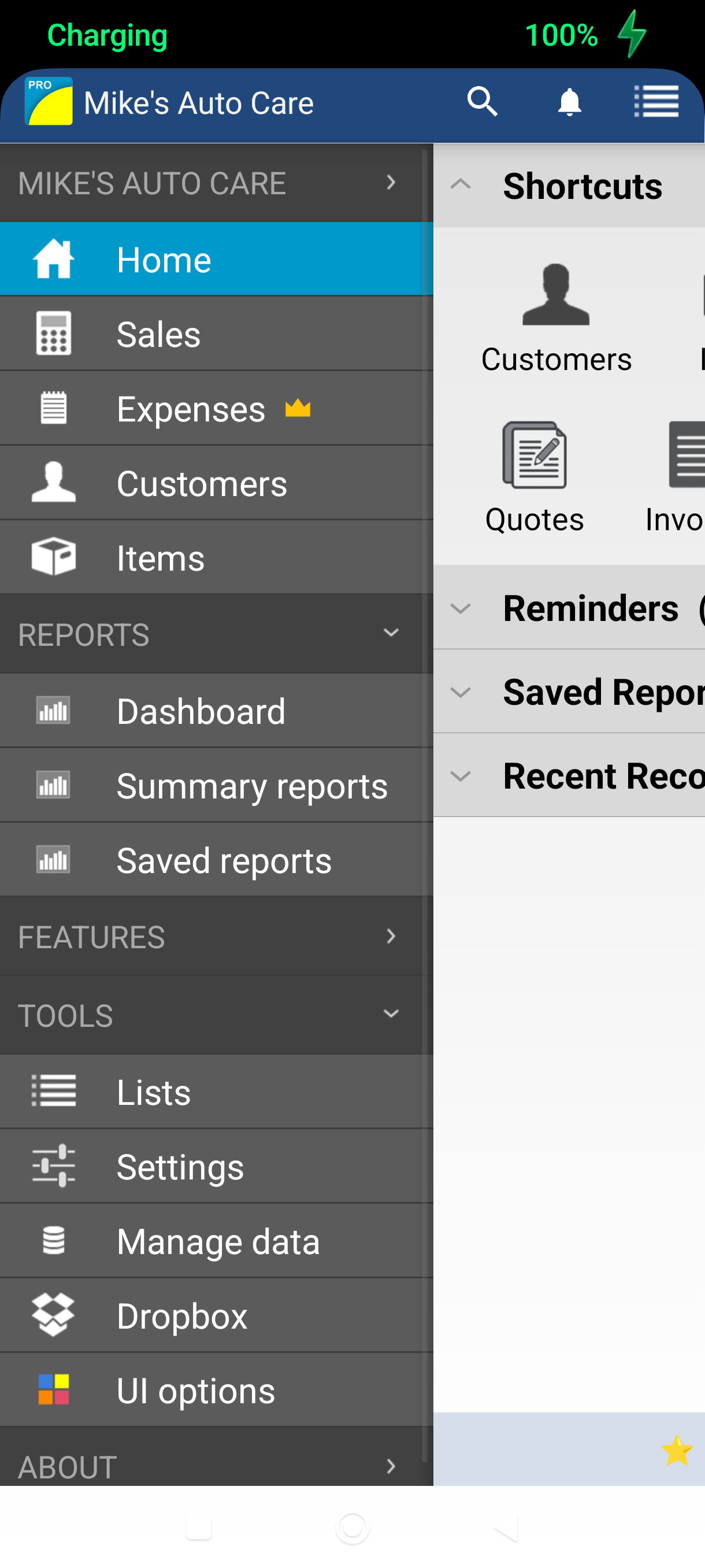 Navigation menu showing TOOLS section