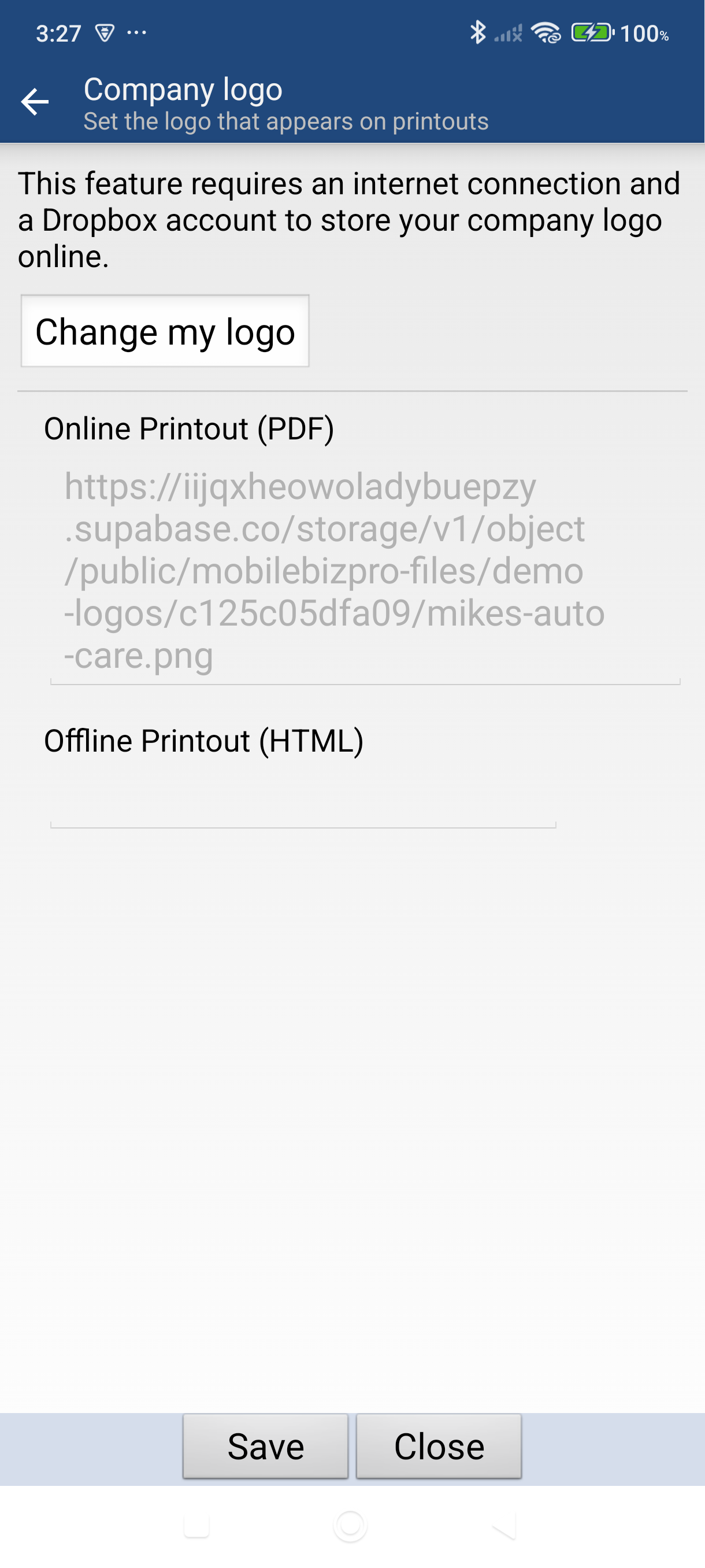 Logo upload dialog showing gallery and internet options