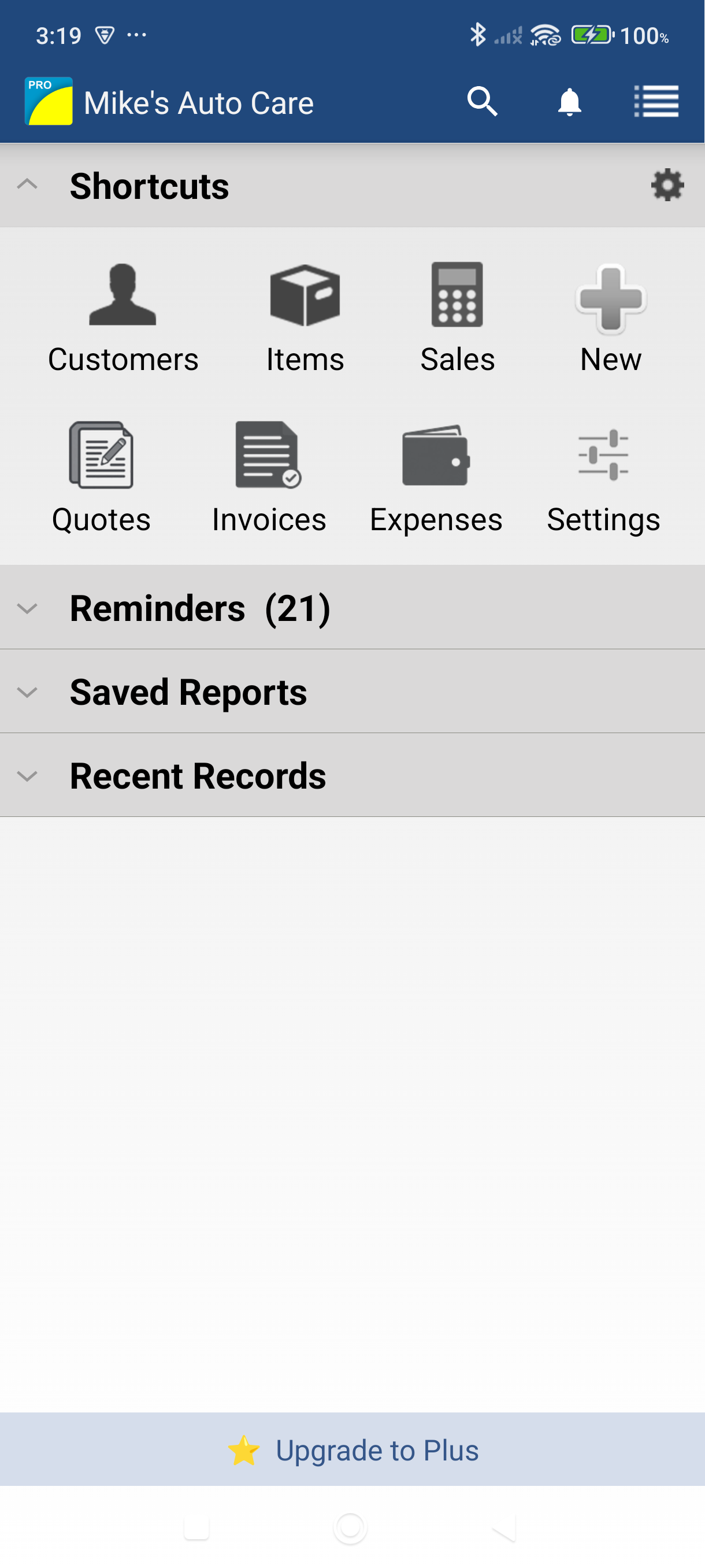 Dashboard with Items shortcut highlighted