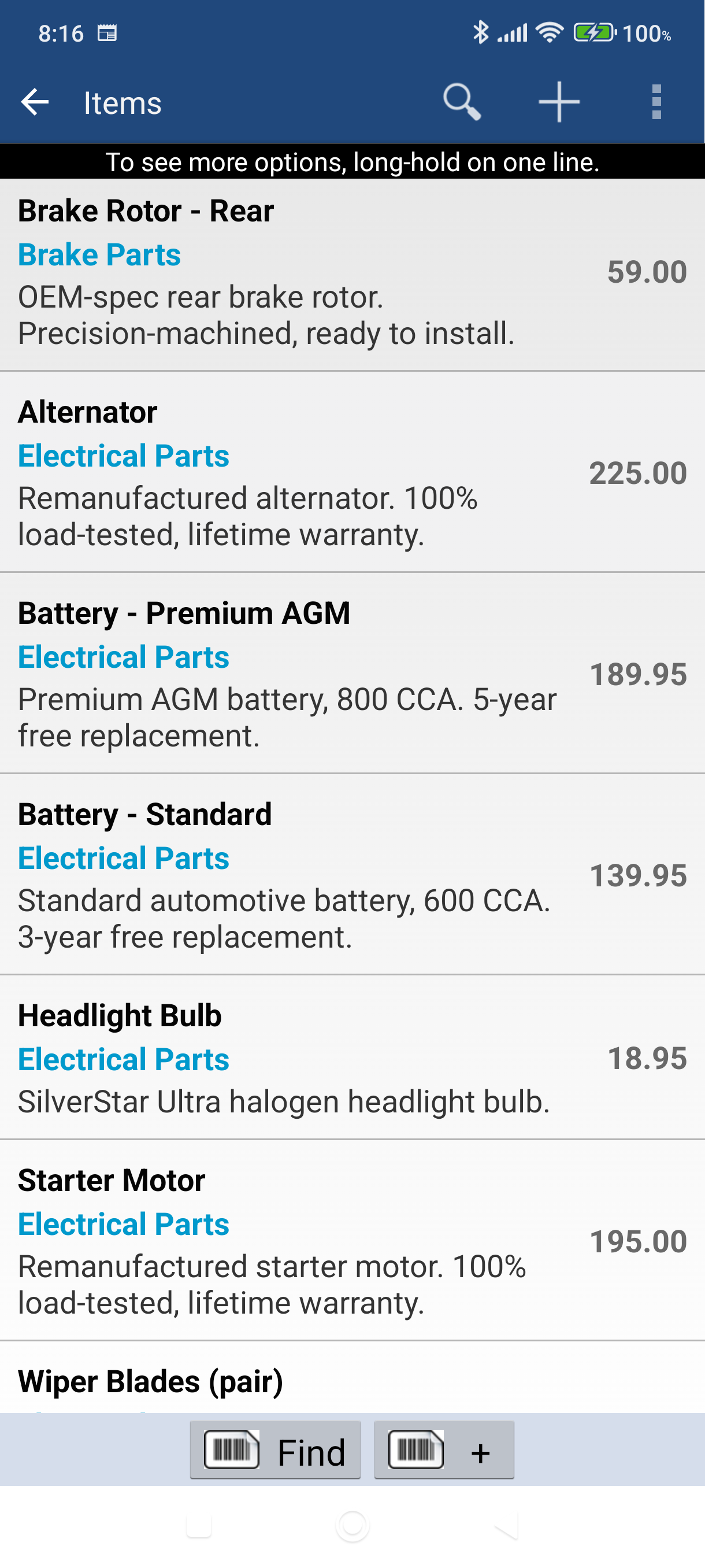Items list with + icon in toolbar