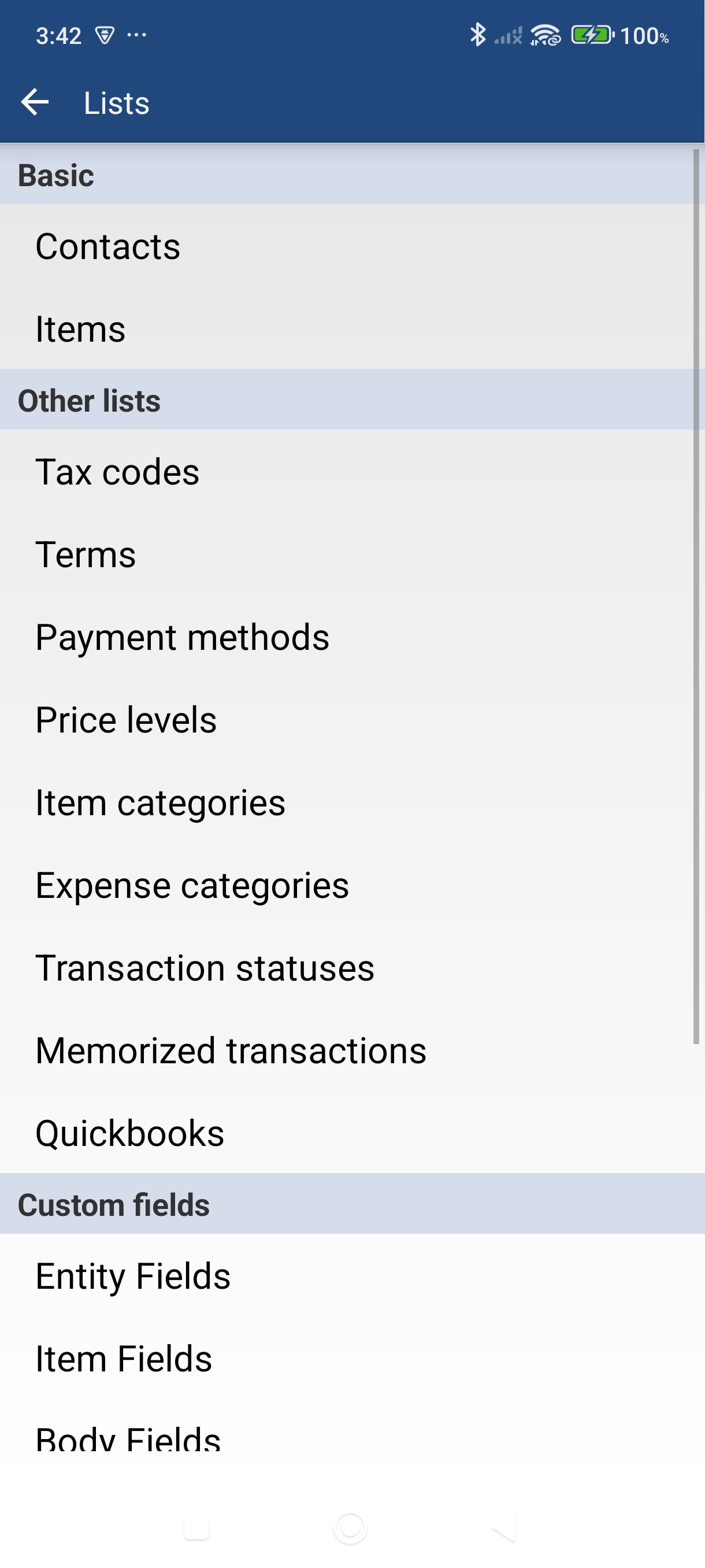Lists screen with Email Templates option