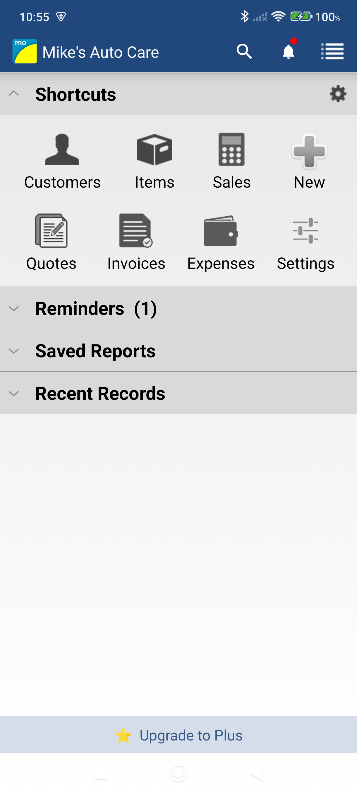 Dashboard with Expenses button