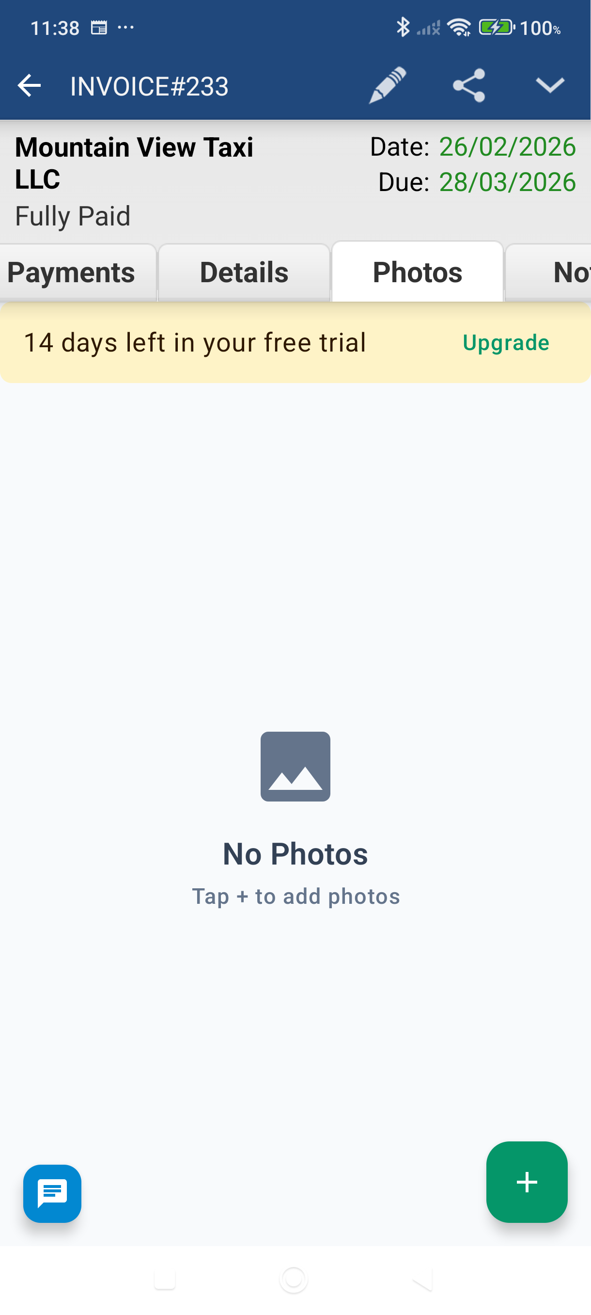 Photos tab with add button